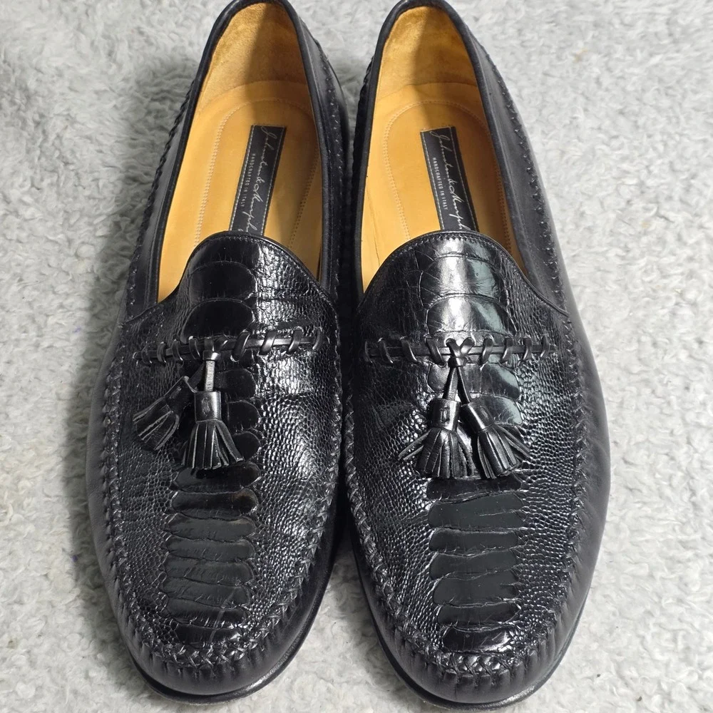 Johnston & Murphy‎ Tassel Loafers Black Exotic Ostrich Leather Italian Mens 13 M